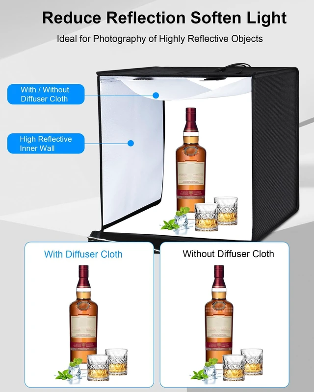 Alt view image 3 of 7 - Light Box Photography, 24x24 inch Large Photo Studio Light Box, Professional Dimmable Photo Booth with 120 LED Lights & 6 Backdrops for Jewelry and Food Items Product Photography