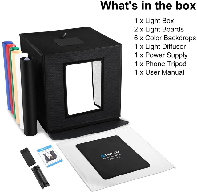 Alt view image 7 of 7 - Light Box Photography, 24x24 inch Large Photo Studio Light Box, Professional Dimmable Photo Booth with 120 LED Lights & 6 Backdrops for Jewelry and Food Items Product Photography