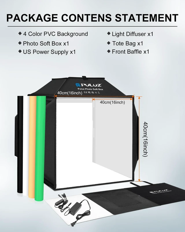 Alt view image 7 of 7 - Upgrade Light Box & Soft Box, 16"x16" Professional Shooting Tent with 480 LED Lights Photo Studio Light Box Photography with 4 Color PVC Backdrops for Jewelry and Product Photography