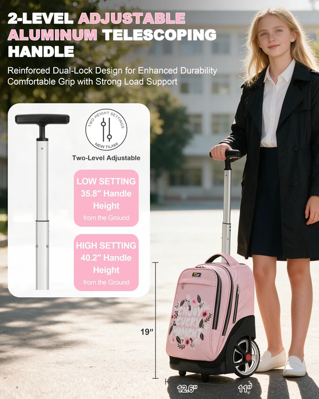 Alt view image 2 of 7 - 19 Inch Rolling Backpack for School Stair-Climbing Big Wheel Teen Boys Girls Carry-on Suitcase Large Organizer Compartment 15.6 Laptop Sleeve Adjustable Handle Roller Travel Bag College