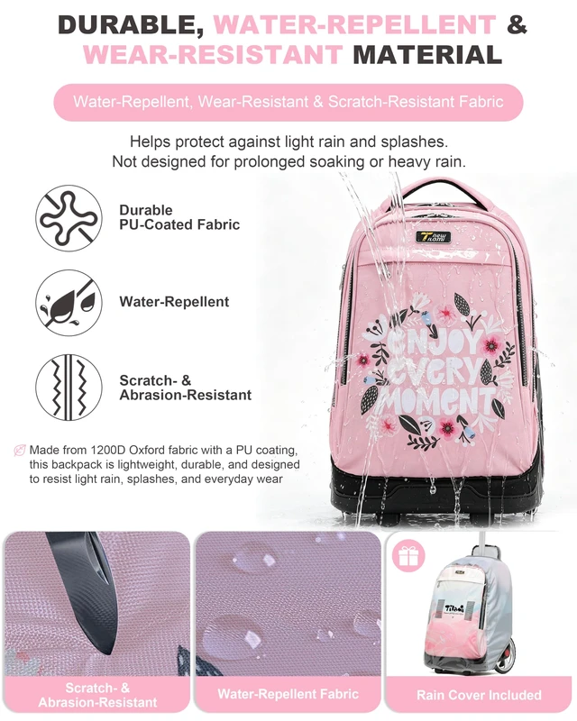 Alt view image 4 of 7 - 19 Inch Rolling Backpack for School Stair-Climbing Big Wheel Teen Boys Girls Carry-on Suitcase Large Organizer Compartment 15.6 Laptop Sleeve Adjustable Handle Roller Travel Bag College