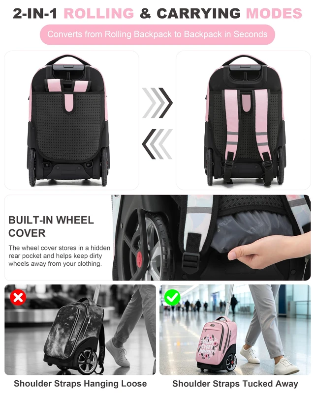 Alt view image 6 of 7 - 19 Inch Rolling Backpack for School Stair-Climbing Big Wheel Teen Boys Girls Carry-on Suitcase Large Organizer Compartment 15.6 Laptop Sleeve Adjustable Handle Roller Travel Bag College