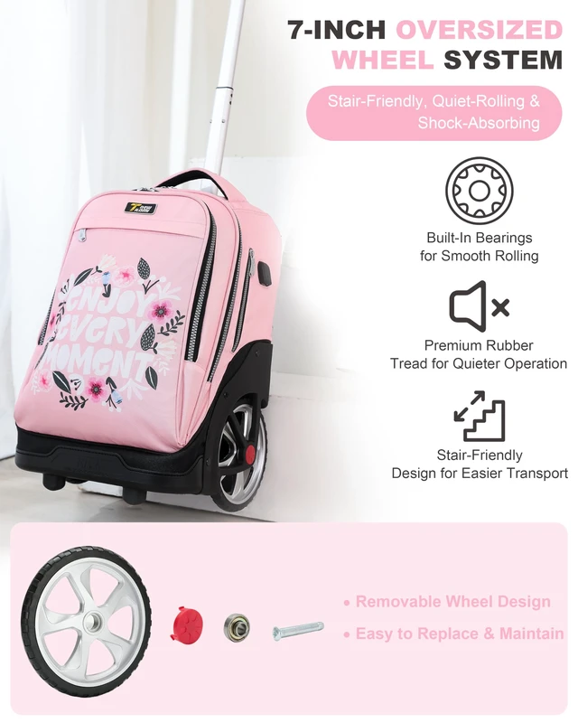 Alt view image 7 of 7 - 19 Inch Rolling Backpack for School Stair-Climbing Big Wheel Teen Boys Girls Carry-on Suitcase Large Organizer Compartment 15.6 Laptop Sleeve Adjustable Handle Roller Travel Bag College