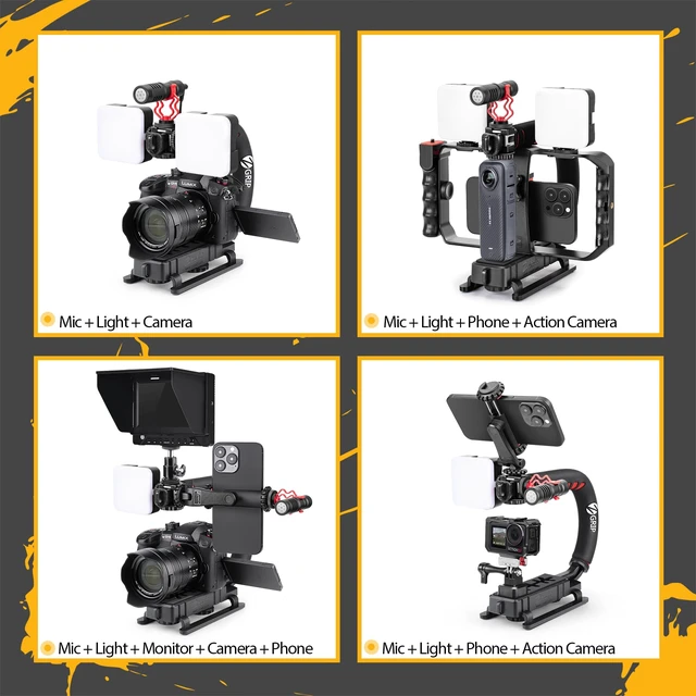Alt view image 3 of 7 - Smartphone Camera Stabilizer, All-in-One Video Rig Kit with Phone Cage, RGB Video Light, Microphone, Action Camera Adapter, Compatible with Smartphones, Action Camera, DSLR, Cameras etc