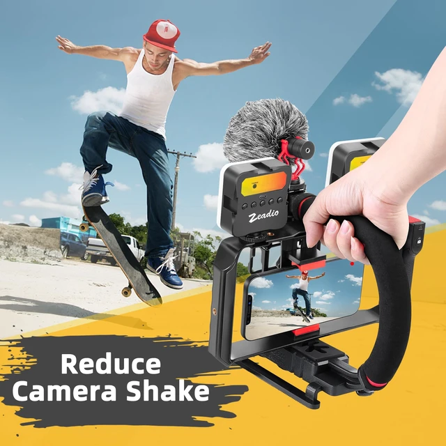 Alt view image 4 of 7 - Smartphone Camera Stabilizer, All-in-One Video Rig Kit with Phone Cage, RGB Video Light, Microphone, Action Camera Adapter, Compatible with Smartphones, Action Camera, DSLR, Cameras etc