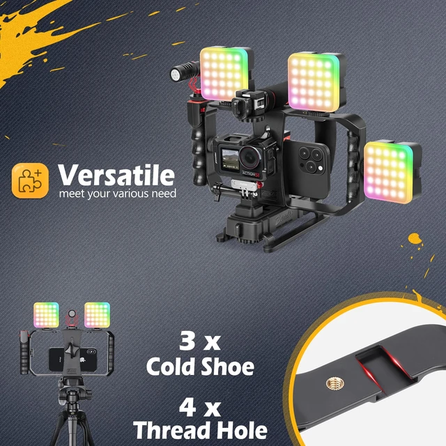 Alt view image 7 of 7 - Smartphone Camera Stabilizer, All-in-One Video Rig Kit with Phone Cage, RGB Video Light, Microphone, Action Camera Adapter, Compatible with Smartphones, Action Camera, DSLR, Cameras etc