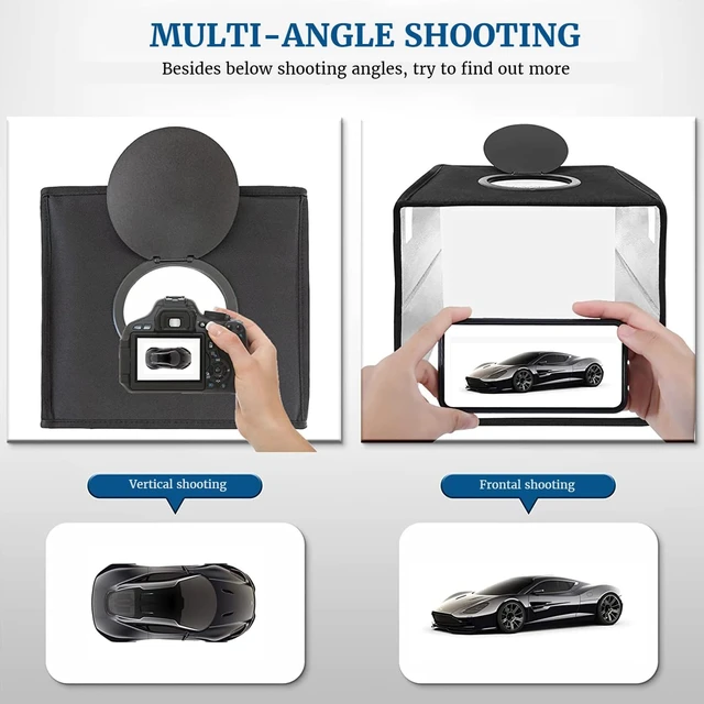 Alt view image 2 of 6 - Portable Photo Studio Light Box, 16"x16" Professional Dimmable Shooting Tent Kit with 160 LEDs Lights & 6 Kinds Double-Sided Color Backgrounds for Product Photography