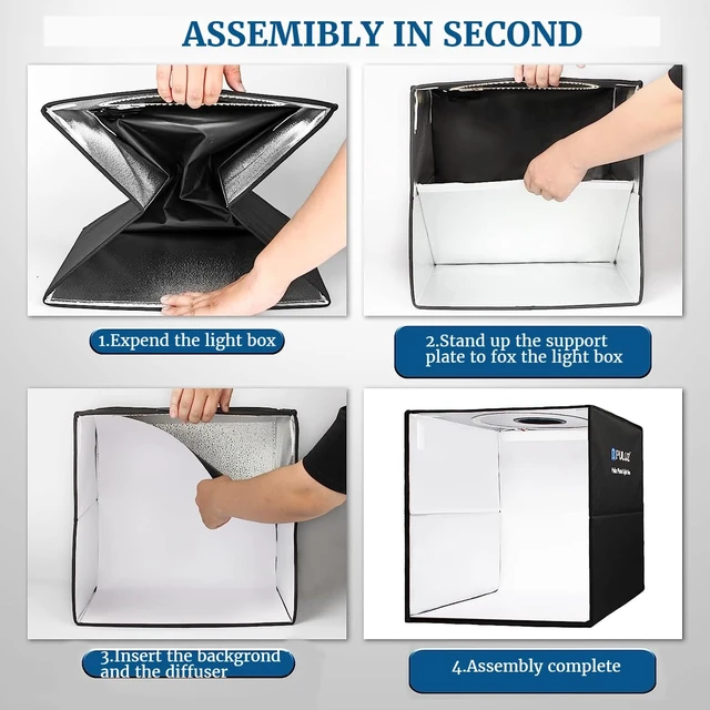 Alt view image 4 of 6 - Portable Photo Studio Light Box, 16"x16" Professional Dimmable Shooting Tent Kit with 160 LEDs Lights & 6 Kinds Double-Sided Color Backgrounds for Product Photography