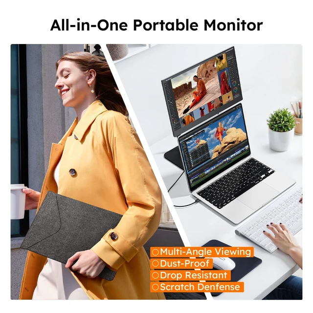 Alt view image 5 of 7 - 15.6" Portable Monitor with Stand FHD 1080P IPS Travel Monitor for Laptop Magnetic Foldable Stand & Protective Case Included, USB-C & HDMI Screen Extender for Laptop Mac PC Phone Xbox PS4/5 Switch