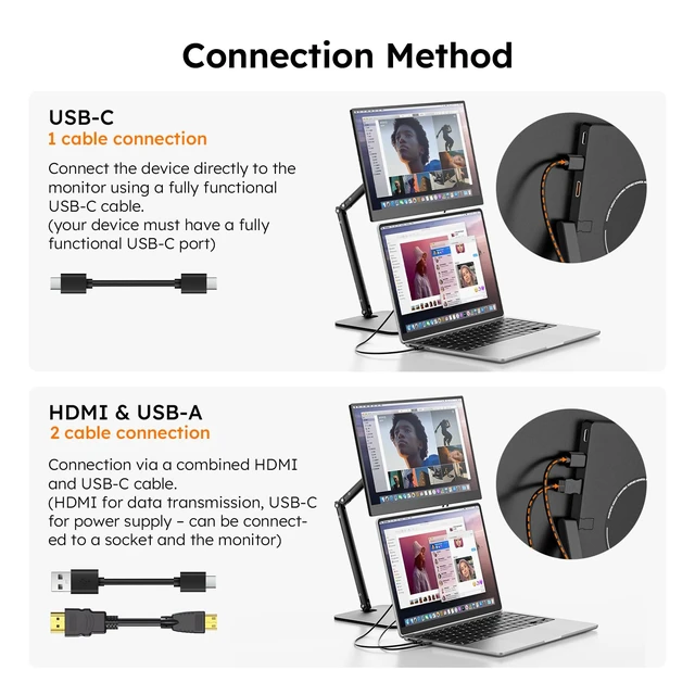 Alt view image 7 of 7 - 15.6" Portable Monitor with Stand FHD 1080P IPS Travel Monitor for Laptop Magnetic Foldable Stand & Protective Case Included, USB-C & HDMI Screen Extender for Laptop Mac PC Phone Xbox PS4/5 Switch