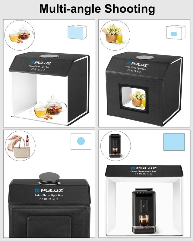 Alt view image 5 of 7 - Portable Light Box Photography, 16"x12"x16" Professional 3200-6500k Dimmable Photo Box with 320 LED Lights & 4 Color PVC Backdrops for Jewelry and Small Item Product Photography