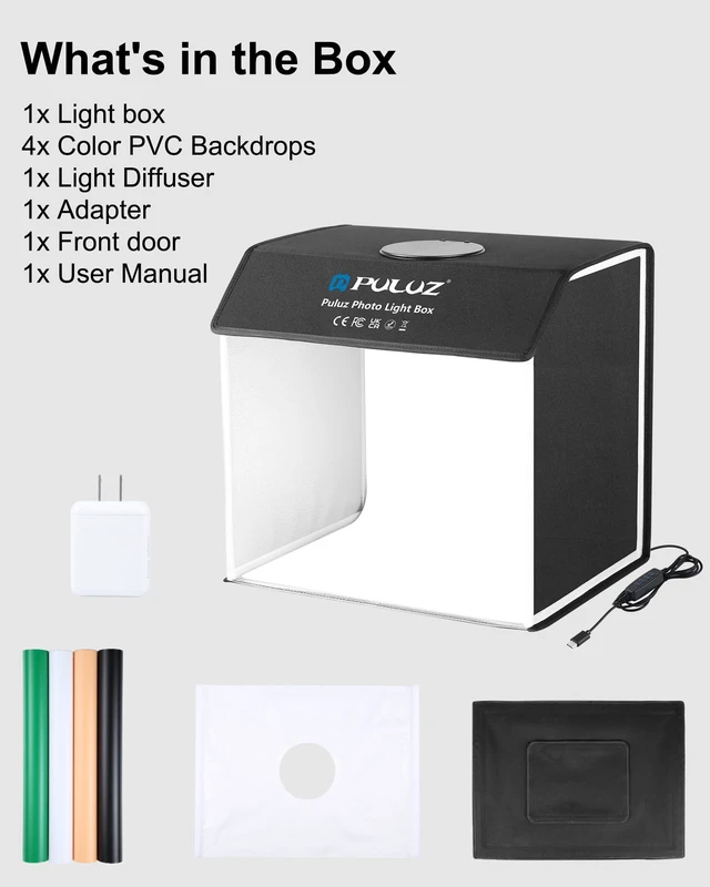 Alt view image 7 of 7 - Portable Light Box Photography, 16"x12"x16" Professional 3200-6500k Dimmable Photo Box with 320 LED Lights & 4 Color PVC Backdrops for Jewelry and Small Item Product Photography