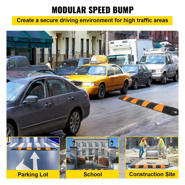 Alt view image 2 of 7 - Rubber Speed Bump, 1 Pack 2 Channel Speed Bump Hump, 72" Long Modular Speed Bump Rated 22000 LBS Loading, 72.8 x 12.2 x 2.2 Garage Speed Bump for Asphalt Concrete Gravel Driveway with 2 End Cap