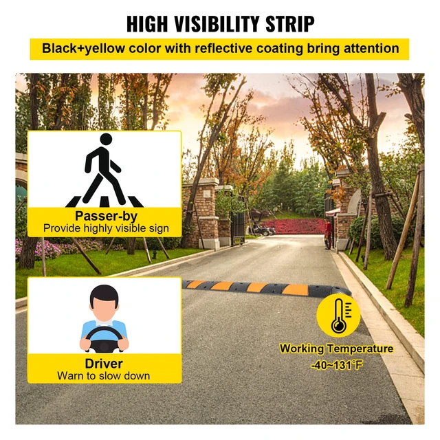 Alt view image 5 of 7 - Rubber Speed Bump, 1 Pack 2 Channel Speed Bump Hump, 72" Long Modular Speed Bump Rated 22000 LBS Loading, 72.8 x 12.2 x 2.2 Garage Speed Bump for Asphalt Concrete Gravel Driveway with 2 End Cap