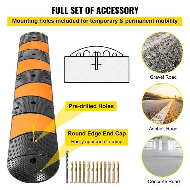 Alt view image 6 of 7 - Rubber Speed Bump, 1 Pack 2 Channel Speed Bump Hump, 72" Long Modular Speed Bump Rated 22000 LBS Loading, 72.8 x 12.2 x 2.2 Garage Speed Bump for Asphalt Concrete Gravel Driveway with 2 End Cap