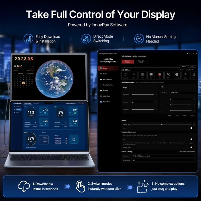 Alt view image 5 of 7 - Laptop Screen Extender 15.6", 5 Modes & Detachable Slim Portable Monitor FHD 1080P, Fit for 12-17.3" Laptops, Plug & Play, Height Adjustable & Slide-rail Dual Travel Monitor Extender for Wins/Mac