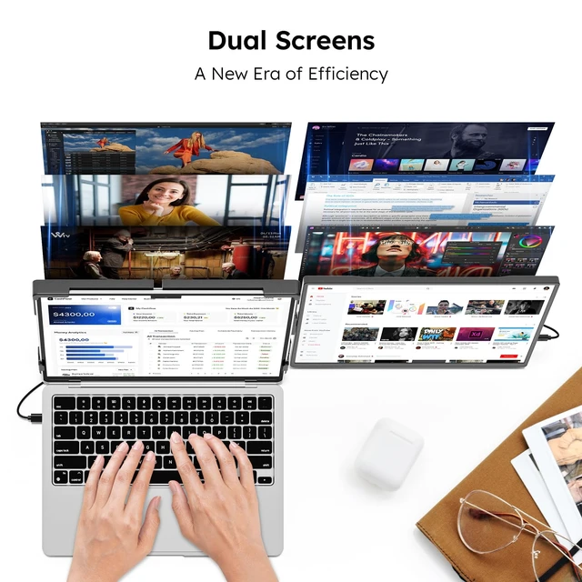 Alt view image 2 of 7 - 14.1" FHD 1200P Laptop Screen Extender Dual Monitor for 14-17" 16:10 Matte IPS Display Fits 14-17" Laptops, USB-C & HDMI, Lightweight Foldable, Plug & Play for Win, Mac, Android, Switch