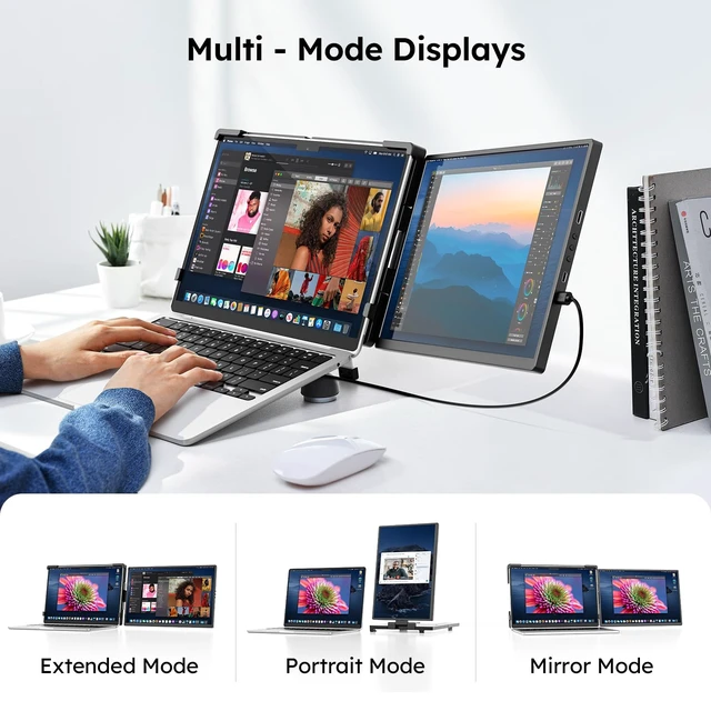 Alt view image 4 of 7 - 14.1" FHD 1200P Laptop Screen Extender Dual Monitor for 14-17" 16:10 Matte IPS Display Fits 14-17" Laptops, USB-C & HDMI, Lightweight Foldable, Plug & Play for Win, Mac, Android, Switch