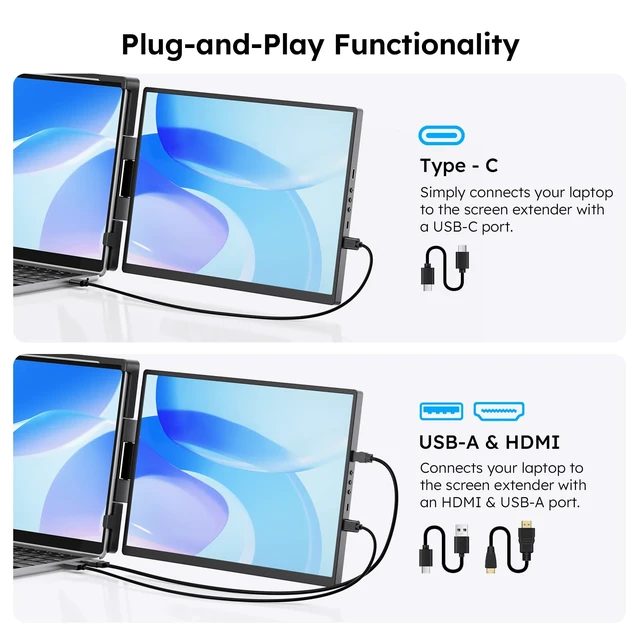 Alt view image 7 of 7 - 14.1" FHD 1200P Laptop Screen Extender Dual Monitor for 14-17" 16:10 Matte IPS Display Fits 14-17" Laptops, USB-C & HDMI, Lightweight Foldable, Plug & Play for Win, Mac, Android, Switch