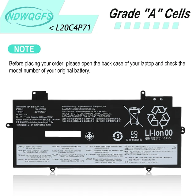 Alt view image 6 of 7 - L20C4P71 L20M4P71 L20D4P71 Battery for Lenovo ThinkPad X1 Carbon 9th Gen 10th Gen & X1 Yoga 6th 7th Gen Series SB10T83217 5B10W13974 L20L4P71 SB10T83216 5B10W13973 5B10W13975