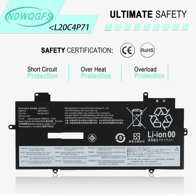 Alt view image 7 of 7 - L20C4P71 L20M4P71 L20D4P71 Battery for Lenovo ThinkPad X1 Carbon 9th Gen 10th Gen & X1 Yoga 6th 7th Gen Series SB10T83217 5B10W13974 L20L4P71 SB10T83216 5B10W13973 5B10W13975
