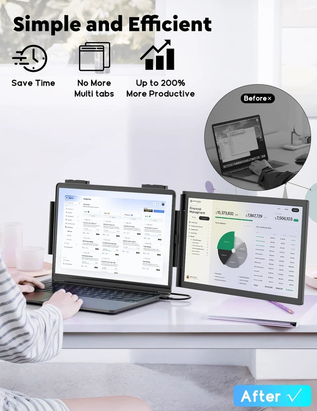 Alt view image 7 of 7 - 14'' Laptop Screen Extender, FHD 1080P IPS Dual Display Portable Monitor for 14-16'' Laptops, USB-C/HDMI, Plug and Play for Windows, Mac, Android, Switch and PS5