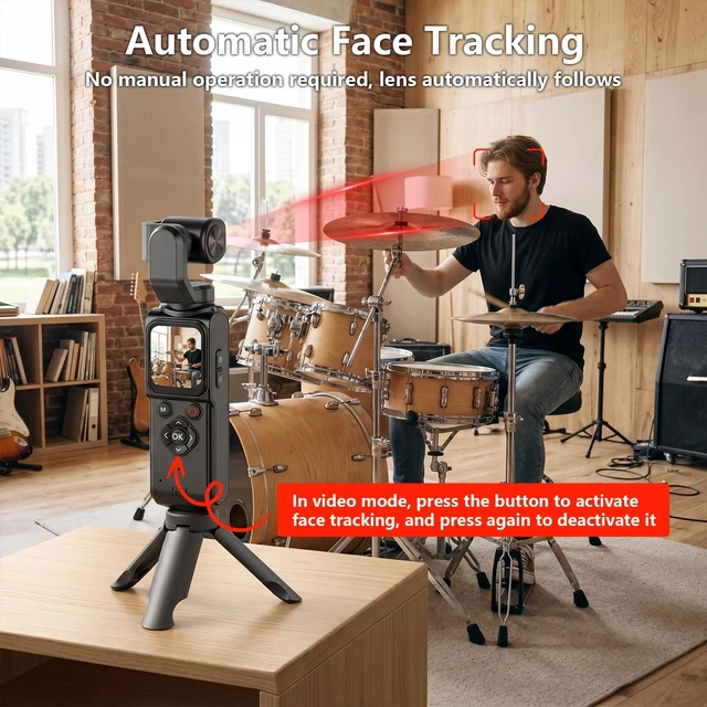 Alt view image 5 of 7 - 4K Vlogging Camera Portable Pocket Camera, 4K/30FPS with 75MP Photo, 330° Rotating Lens & Face Tracking, 1.7'' Touch Screen, Wi-Fi, 18x Digital Zoom, for YouTube TikTok, Includes 128GB Card&Tripod