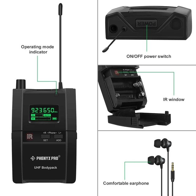 Alt view image 2 of 4 - PTM-10 Stereo Wireless in Ear Monitor System Bodypack Receiver, Performance with 89 Adjustable Frequencies