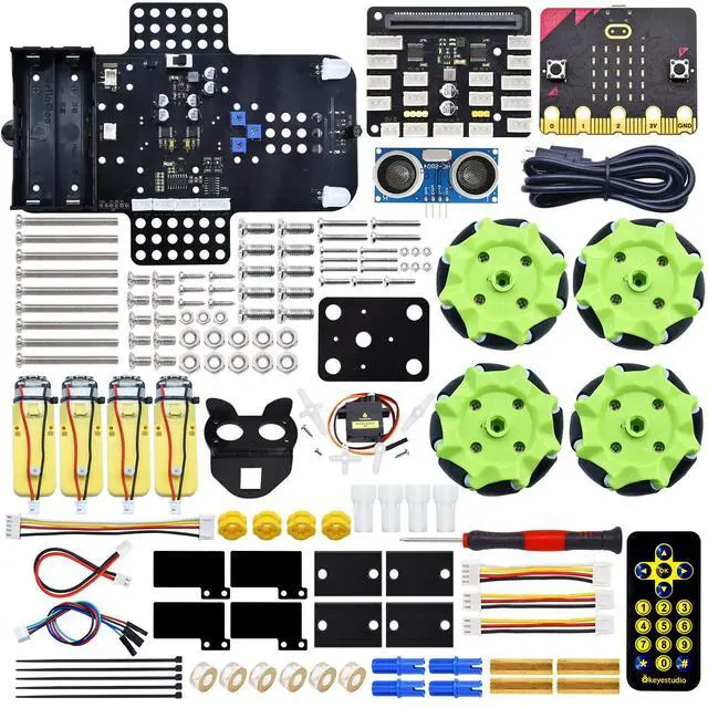 Alt view image 2 of 6 - 4WD Smart Car Coding Robot Kit with Microbit V2 for Makecode and Python, DIY Building Robot Kit for STEM Education 15+, IR Remote/APP Control