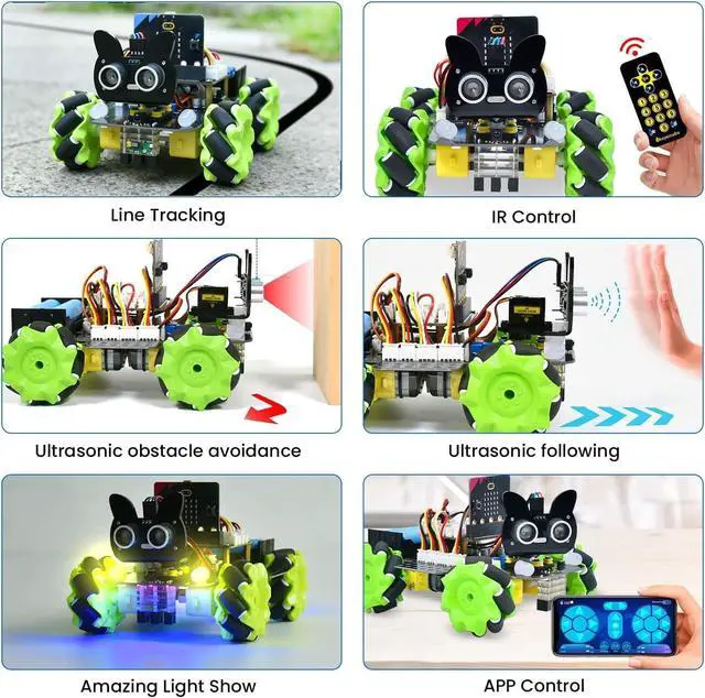 Alt view image 4 of 6 - 4WD Smart Car Coding Robot Kit with Microbit V2 for Makecode and Python, DIY Building Robot Kit for STEM Education 15+, IR Remote/APP Control