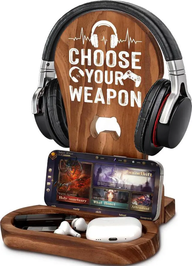 Main image of Gaming Birthday Gifts for Men Son Boyfriend Husband Game Lover | Gamer Gifts for Teenage Boys Gamer Room Decor Wood Headset Stand for Gaming Christmas Desk Decor