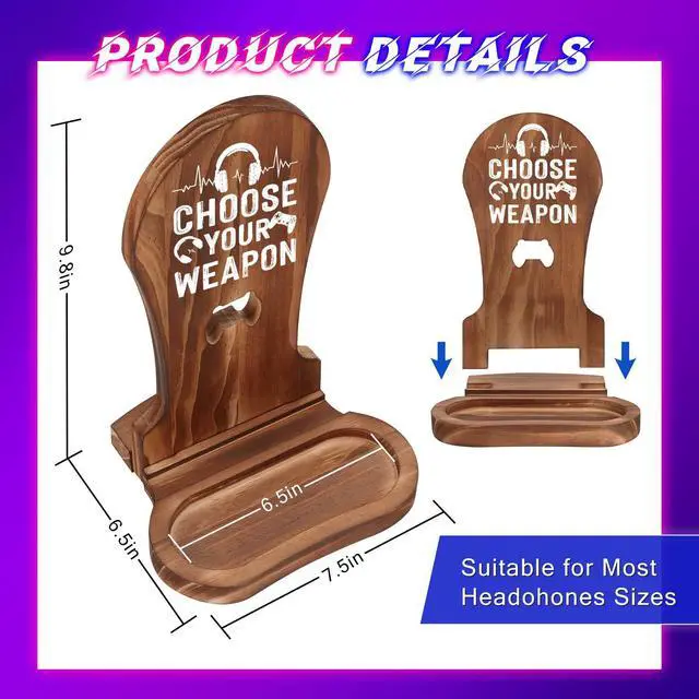 Alt view image 2 of 6 - Gaming Birthday Gifts for Men Son Boyfriend Husband Game Lover | Gamer Gifts for Teenage Boys Gamer Room Decor Wood Headset Stand for Gaming Christmas Desk Decor