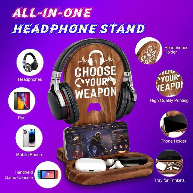 Alt view image 3 of 6 - Gaming Birthday Gifts for Men Son Boyfriend Husband Game Lover | Gamer Gifts for Teenage Boys Gamer Room Decor Wood Headset Stand for Gaming Christmas Desk Decor