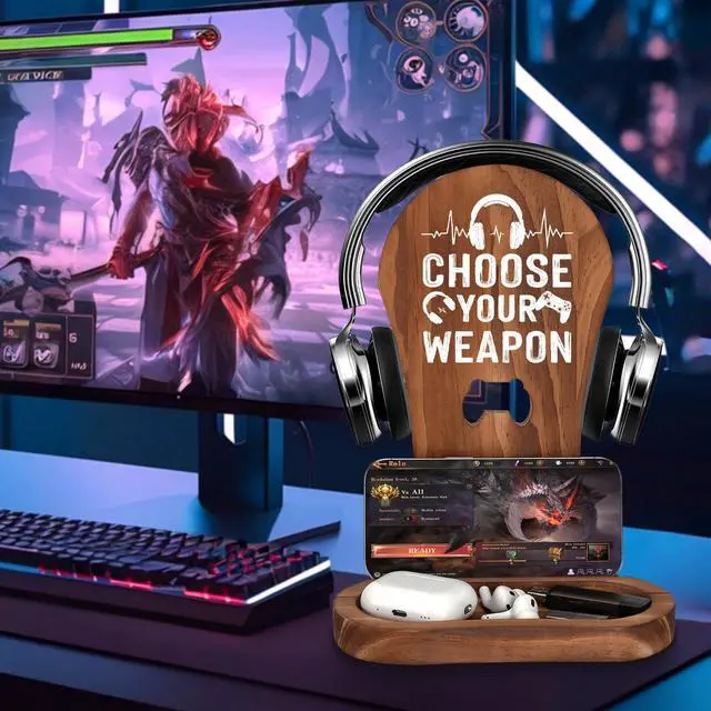 Alt view image 4 of 6 - Gaming Birthday Gifts for Men Son Boyfriend Husband Game Lover | Gamer Gifts for Teenage Boys Gamer Room Decor Wood Headset Stand for Gaming Christmas Desk Decor