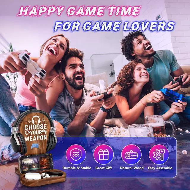 Alt view image 5 of 6 - Gaming Birthday Gifts for Men Son Boyfriend Husband Game Lover | Gamer Gifts for Teenage Boys Gamer Room Decor Wood Headset Stand for Gaming Christmas Desk Decor