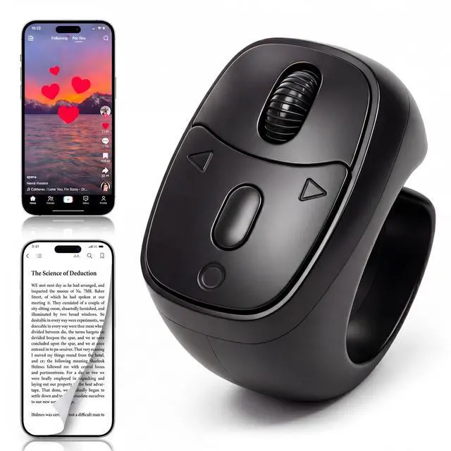 Main image of TikTok Scrolling Ring for iphone, Bluetooth Page Turner for iPad iOS Android Tablet, Fingertip Wireless Scroller Page Turner for, TikTok, YouTube, Instagram, Android Phone, Camera Remote Control