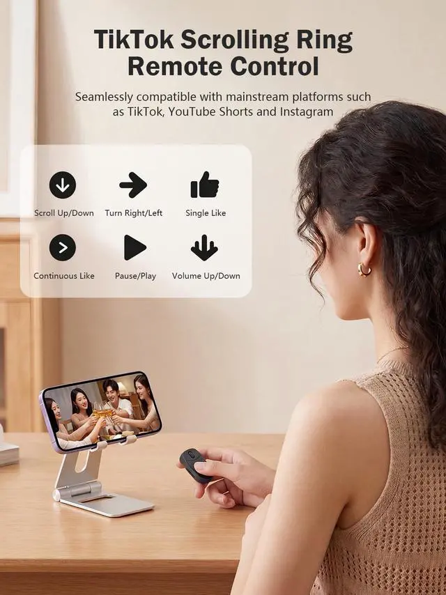 Alt view image 2 of 6 - TikTok Scrolling Ring for iphone, Bluetooth Page Turner for iPad iOS Android Tablet, Fingertip Wireless Scroller Page Turner for, TikTok, YouTube, Instagram, Android Phone, Camera Remote Control