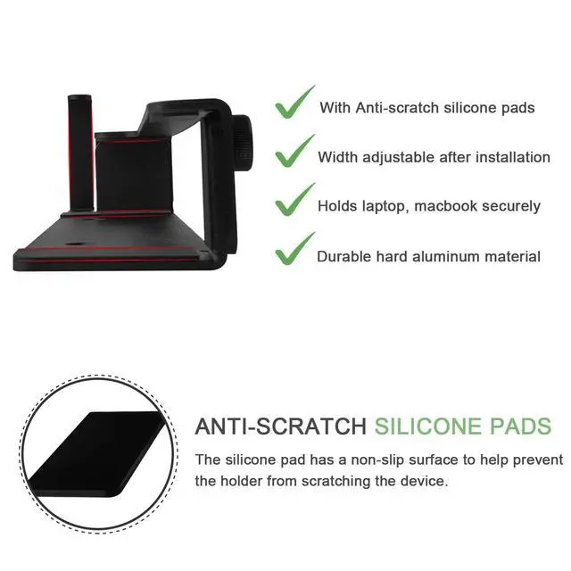Alt view image 5 of 6 - Aluminum Wall Laptop Mount Holder for MacBook Air, Pro, Surface, iPad, Tablets, Cell Phones with Headphone Hook, Anti-Scratch Pads, Adhesive & Screws (Black)