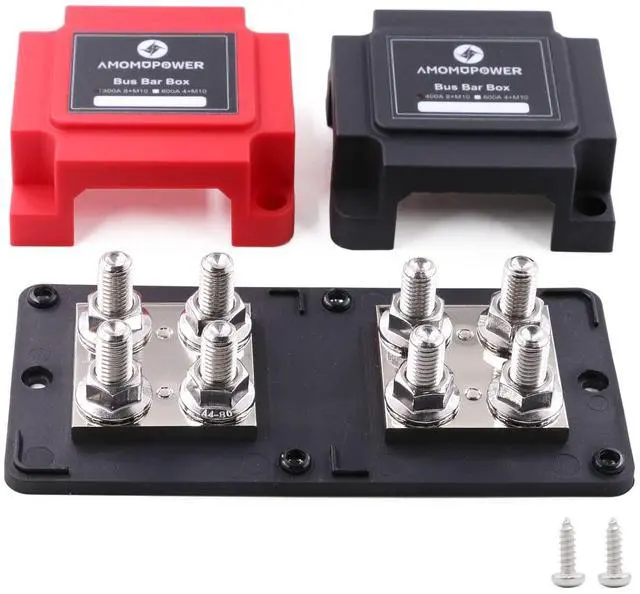 Main image of 400A Power Distribution BusBar Block with 8 x 3/8" (M10) Studs | Heavy Duty Car Solar Battery System Wiring - Positive&Negative 12V -48VDC