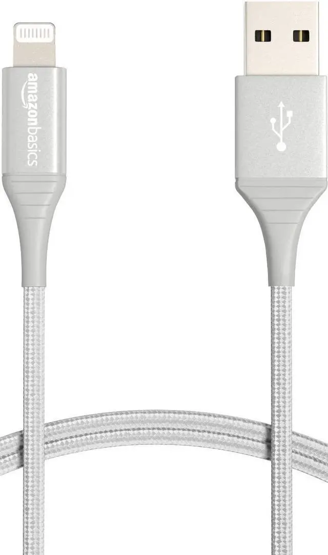 Main image of USB-A to Lightning Cable, MFi Certified Charger for Apple iPhone iPad, Nylon Braided Cord, 10,000 Bend Lifespan, High Speed Transfer, 6 Foot, Silver