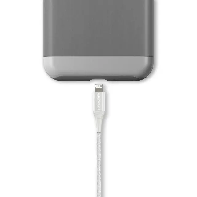 Alt view image 4 of 6 - USB-A to Lightning Cable, MFi Certified Charger for Apple iPhone iPad, Nylon Braided Cord, 10,000 Bend Lifespan, High Speed Transfer, 6 Foot, Silver