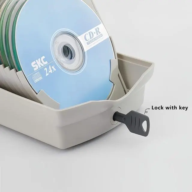 Alt view image 6 of 6 - CD/BD/DVD Storage Box with Moisture Protection, Lockable - Holds 50 CDs, Great for Home and Office Use - 9.6'' x 5.5'' x 5.2,Grey