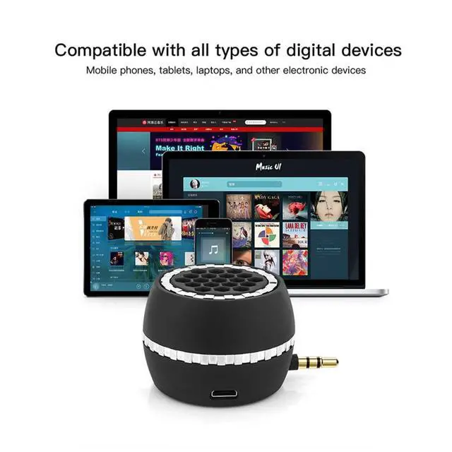 Alt view image 6 of 6 - Portable Speaker, Crystal 3W 27mm 8 Mini Wireless Speaker with 3.5mm Aux Audio Jack Plug in Clear Bass Micro USB Port Audio Dock for Smart Phone, for Pad, Computer (Black)