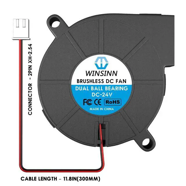 Alt view image 3 of 6 - 50mm 5015 Blower Fan 12V, 3D Printer 24 Volt Fans Blower Turbine Turbo Dual Ball Bearing, Brushless Cooling 50mmx15mm 2PIN (Pack of 4Pcs)