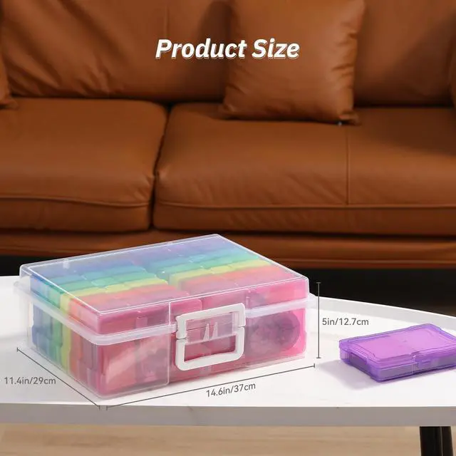 Alt view image 2 of 6 - PCA Photo Storage Box 4" x 6" Cases With Handle - 16 Inner Keeper, Large Organizer, Plastic Craft Case for Stickers, Stamps, Jigsaw, Vegetable Seeds