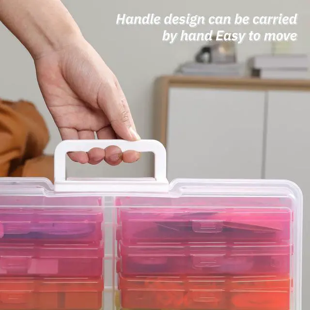 Alt view image 4 of 6 - PCA Photo Storage Box 4" x 6" Cases With Handle - 16 Inner Keeper, Large Organizer, Plastic Craft Case for Stickers, Stamps, Jigsaw, Vegetable Seeds