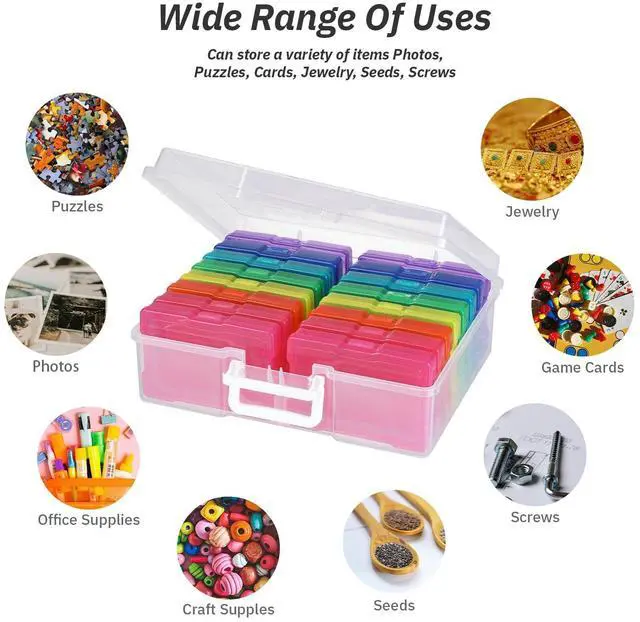 Alt view image 5 of 6 - PCA Photo Storage Box 4" x 6" Cases With Handle - 16 Inner Keeper, Large Organizer, Plastic Craft Case for Stickers, Stamps, Jigsaw, Vegetable Seeds