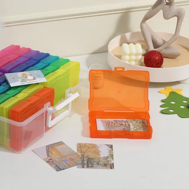 Alt view image 6 of 6 - PCA Photo Storage Box 4" x 6" Cases With Handle - 16 Inner Keeper, Large Organizer, Plastic Craft Case for Stickers, Stamps, Jigsaw, Vegetable Seeds