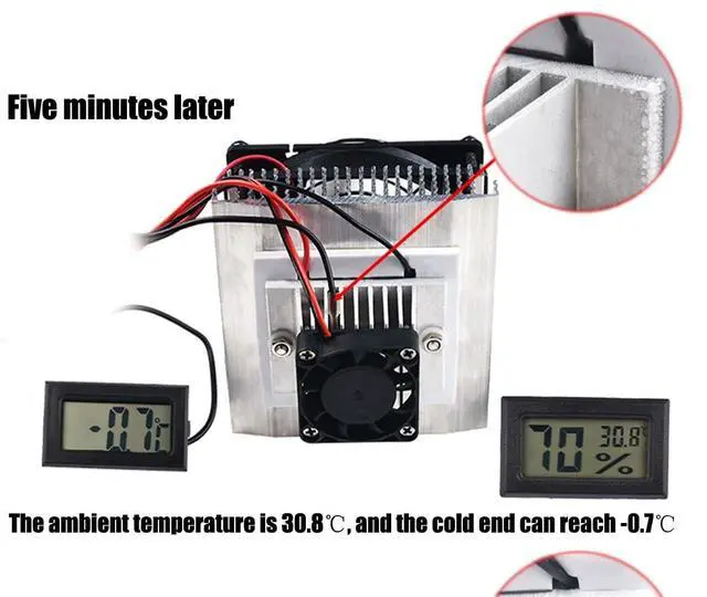 Alt view image 3 of 6 - Mini Air Conditioner DC 12V DIY Thermoelectric Peltier Refrigeration Cooling System Heat Sink + 12V 78W Switch Power Supply Driver + Thermometer with Probe
