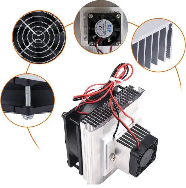 Alt view image 4 of 6 - Mini Air Conditioner DC 12V DIY Thermoelectric Peltier Refrigeration Cooling System Heat Sink + 12V 78W Switch Power Supply Driver + Thermometer with Probe